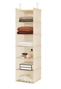 lot 59225 image: 6 Tier Shelf Hanging Closet Organizer with 2 Side Pockets, 36hX11wX15d. - Retail $13