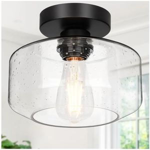 lot 59229 image: Industrial Farmhouse Semi Flush Mount Ceiling Light, Seeded Glass Shade, Ceiling Mount Light Fixture for Hallway Corridor Kitchen Entryway Passageway Bathroom Bedroom - Retail $30
