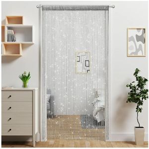 lot 59236 image: Door String Curtain Doorway Beads Curtains, Hanging Room Divider Beaded Decor Hippie Glitter Fringe Panel Closet Window Doors Sequin Sheer Boho Doors Tassel (Silver) - Retail $10