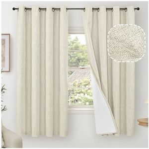 lot 59239 image: Linen Blackout Curtains 63 Inches Long 2 Panels Each 52 Wide, Natural - Retail $35