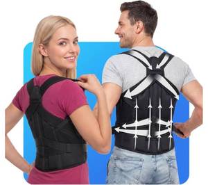 lot 59250 image: Posture Corrector for Men & Women, Medical-Grade Back Brace, Full Back Support Brace for Upper and Lower Back, XL - Retail $33