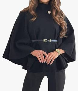 lot 59258 image: Womens Elegant Batwing Oversized Wool Blend Poncho Jacket Belted Winter Wrap Cloak Overcoat. BELT SHOWS SIGNS UF USE. - Retail $40