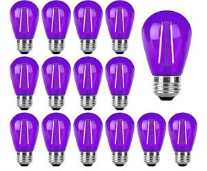 lot 59266 image: 15 Pack Purple LED Bulb S14 Replacement Light Bulbs 2W Plastic Shatterproof Night Bulb E26 Base Purple String Lights - Retail $23
