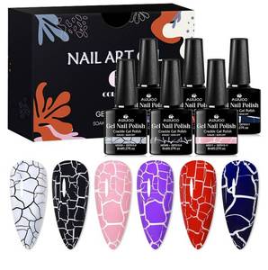 lot 59271 image: Crackle Gel Nail Polish Set Crackle Nail Polish Gel Black Purple White Pink Magic Gel Polish Kit, Amazing Cool Crackle Effect. - Retail $10