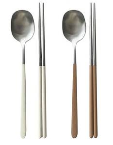 lot 59272 image: 304 Stainless Steel durable Lightweight Korean-style Beautiful Cutlery Spoon and Chopsticks Set Scratch Resistant 2Pieces (IvoryBrown) - Retail $29