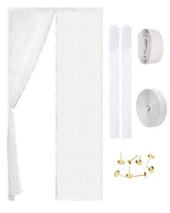 lot 59276 image: Magnetic Screen Door - Self Sealing, Heavy Duty, Hands Free Mesh Partition Keeps Bugs Out Let Breeze in- Pet and Kid Friendly - Keep Open Feature (White, Fit Door Size 32 x 78 Inch) - Retail $20
