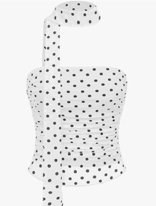 lot 59284 image: Polka Dot Mesh Crop Tube Top with Scarf Sleeveless Strapless Cute Fitted Ruched Bandeau Tank Shirts, MEDIUM - Retail $15