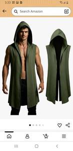 lot 59295 image: Renaissance Medieval Costume,Viking Sleeveless Hooded Surcoat-Tabard Tunic Cloak for Halloween Assassin Cosplay, Large - Retail $20
