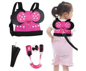 lot 59305 image: Toddler Leash for Walking Travel, Baby Safety Harness for Girl, 3-in-1 Wrist Leash and Kids Backpack Harness - Retail $30