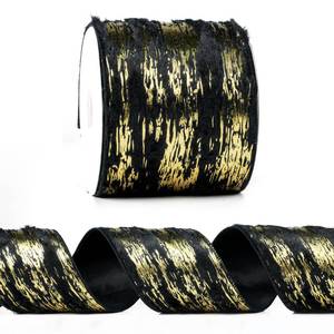 lot 59312 image: Black and Gold Christmas Wired Ribbon, 4 Inch x 10 Yards - Retail $20