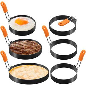 lot 59314 image: 6 Pcs Egg Rings Griddle Pancake Molds, Round Style, 4, 6, 8 Inch - Retail $18