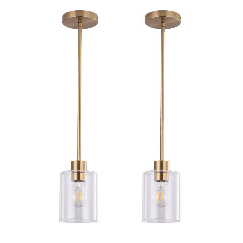 lot 18434 image: Brass Pendant Lights Kitchen Island,Modern Farmhouse Clear Glass Pendant Light,Gold Light Fixture Kitchen Pendant Mini Hanging Light Fixture for Sink (Brass 2 Pack stem Rod) - Retail $90
