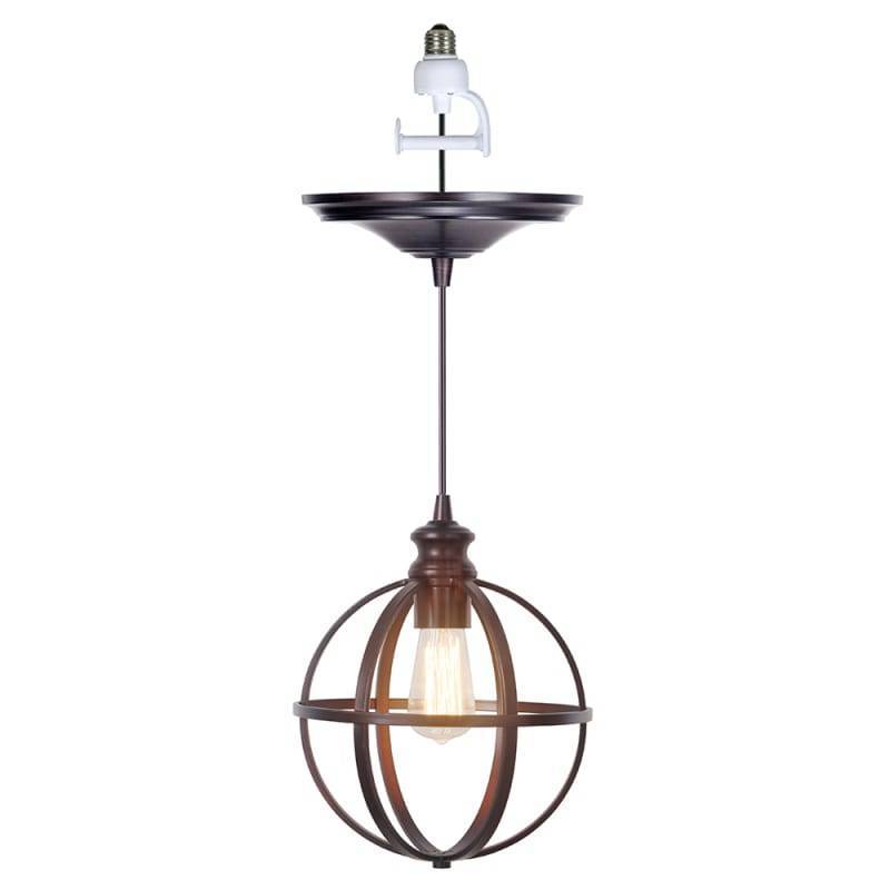 lot 18438 image: Instant Pendant Recessed Light Conversion Kit Brushed Bronze Globe Cage Shade - Retail $276