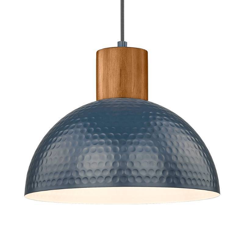 lot 18456 image: Industrial Pendant Light 12 Hammered Metal Dome Hanging Lamp Solid Wood Pendant Light Fixtures for Kitchen Island, Farmhouse, Dining Room, Sink, Bedroom, Hallway, Modern Blue - Retail $54