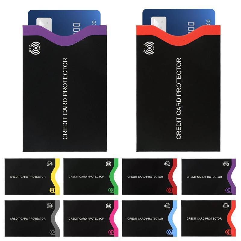 lot 18475 image: 18 Pack RFID Blocking Sleeves, Premium RFID Card Holder Credit Card Sleeves Set Smart Slim Profile Design Card Protector for Women Men - Retail $10