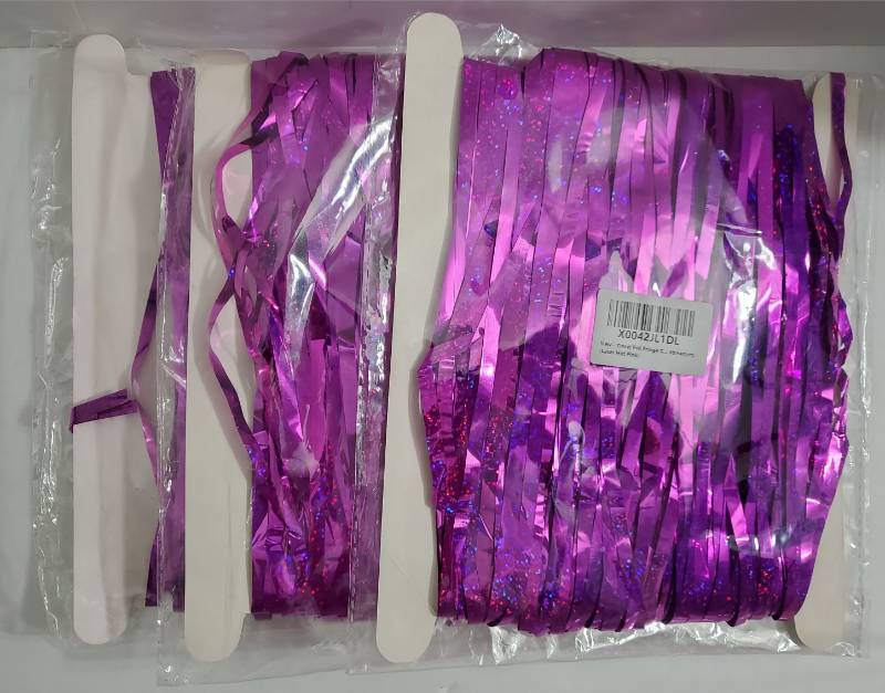 lot 18487 image: 3 Pack Hot Pink Tinsel Curtain Party Backdrop Foil Fringe Metallic Laser Party Streamers Birthday Disco Bachelorette Bridal Wedding Graduation Baby Shower Decor Party Decorations, 3.3ftx8.2ft - Retail $15