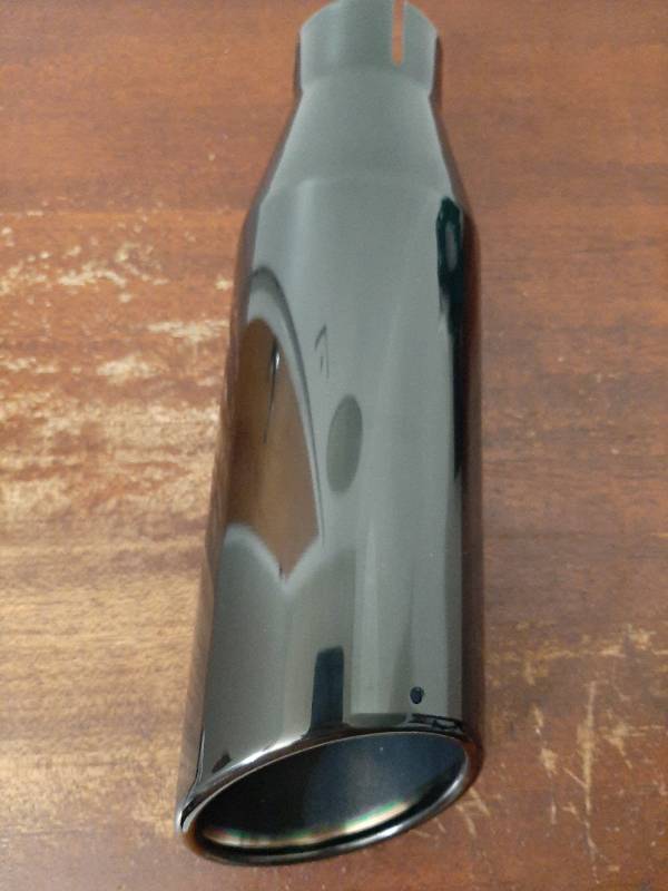 lot 28815 image: Exhaust Tips Black Chrome 2.25 Inlet, Muffler Tip with Never Fading and Peeling Coating, 2.25 Inlet to 3.5 Outlet 12 Long - Retail $33