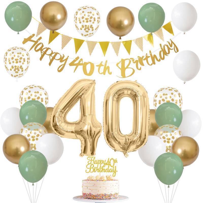 lot 28869 image: 40th Birthday Decorations Women, Sage Green Gold Number 40 Party Balloons - Retail $15