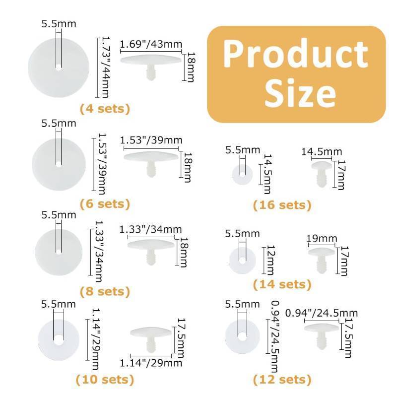 lot 28913 image: 70 Sets 7 Sizes Doll Joints Safety Joints Plastic Movable Joints Animal Joints Body Joints with Washers Limbs and Head Joints for Soft Stuffed Amigurumi Crochet Making - Retail $14