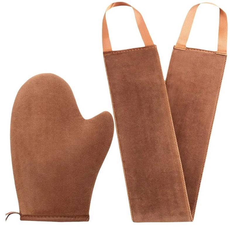lot 29157 image: 2 in 1 Self Tanning Mitt Applicator kit Self Tan Mit Self Tanner Mitt and Back Lotion Applicators for Your Back, Self Tan Mitt, Back Applicator Mitt for Self Tanner - Retail $10