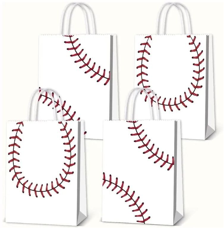 lot 29161 image: 16pcs Baseball Snack Bags For Kids with Handles Baseball Goodie Bags Favors Baseball Treat Bags Baseball Gift Bags - Retail $10