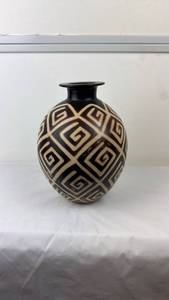 lot 30 image: Black and Cream Geometric Patterned Vase with Spiral Motifs
