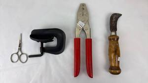 lot 37 image: Hand Tools Lot C-Clamp, Pliers, Pruning Knife, Hook Knife, Scissors