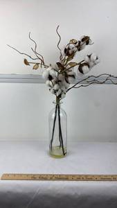 lot 46 image: Cotton Stem Arrangement in Glass Bottle Vase