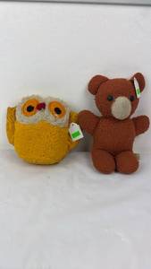lot 89 image: 2-Piece Plush Toy Lot Yellow Owl and Brown Bear with Tags