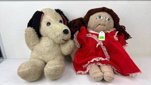 lot 93 image: 2-Piece Plush Doll Lot Cream Dog and Red Dress Doll
