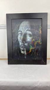 lot 104 image: Framed Reggae Portrait Holographic Bob Marley