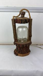 lot 116 image: Wooden Lantern Table Lamp with Glass Jar