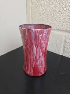 lot 123 image: Red Swirl Glass Vase Cylinder 3.5 inches Tall