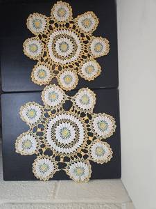 lot 139 image: Handmade Lace Doilies with Embroidered Floral Centers Lot of 2