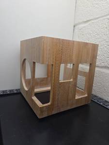 lot 177 image: Wood Cube Organizer Box with Cutout Sides approx 7in x 7in x 7in