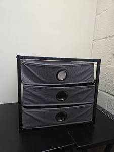 lot 195 image: 3-Drawer Fabric Storage Organizer Black Frame Gray Drawers