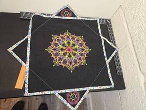 lot 208 image: Handmade Embroidered Decorative Wall Hanging with Geometric Mandala Design