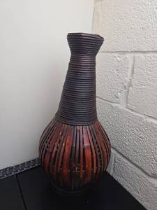 lot 212 image: Decorative Woven Gourd Vase with Tapered Neck 10 inches