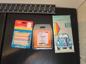 lot 218 image: Lot of 3 items Birthday Candles, Foil Wrapper, Colored Pencils