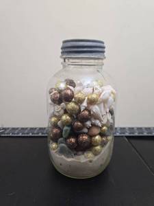 lot 225 image: Glass Jar Filled with Decorative Beads and Shells