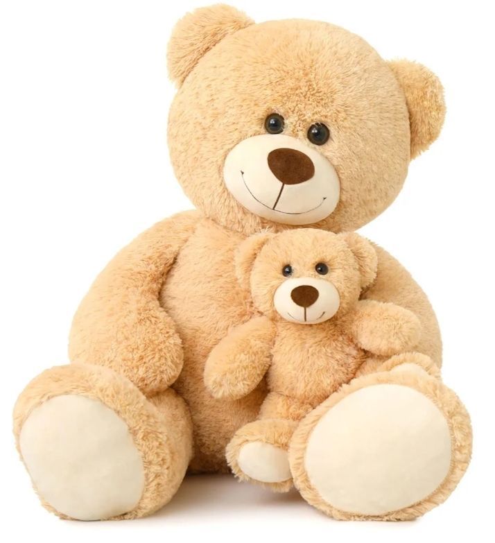 lot 47096 image: 40 Inch Light Brown Giant Teddy Bear, Mommy Bear with Baby Plush Attached. - Retail $38