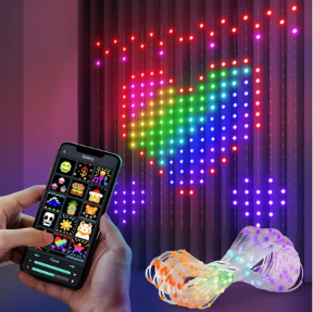 lot 3158 image: LED Smart Curtain Light with APP Curtain Strip Lights with Programmable Music-Sync Dynamic DIY IP65 Perfect for Outdoor Party Decoration Backdrop Decor 6.6 x 6.6ft 400RGB