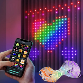 lot 3159 image: LED Smart Curtain Light with APP Curtain Strip Lights with Programmable Music-Sync Dynamic DIY IP65 Perfect for Outdoor Party Decoration Backdrop Decor 6.6 x 6.6ft 400RGB