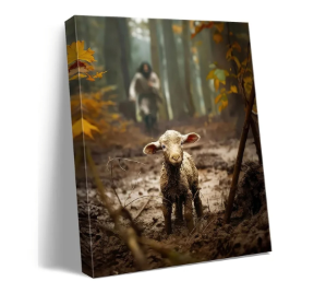 lot 3173 image: Jesus wall decor for prayer room Christian wall art for Christmas decorations indoor Jesus and Lamb canvas wall prints Jesus Running After Lost Lamb Picture for home decor Baptism gifts for boys-girl serenity prayer wall art