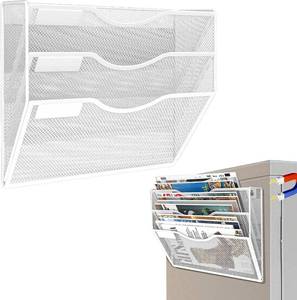 lot 7038 image: 3-Tier Magnetic File Holder, No-Drill Installation, White Organizer