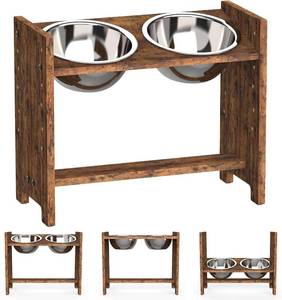 lot 7039 image: Vantic Elevated Dog Bowls, Adjustable Bowl Stand LargeXLarge, Rustic Brown