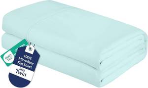 lot 7047 image: Royale Linens Twin Flat Sheet - 1800 Microfiber, Wrinkle-Resistant, Twin Aqua