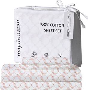 lot 7051 image: King Size Sheet Set, Pink Bows, 18 Deep, Percale 100% Cotton