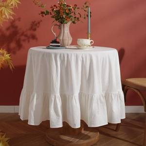 lot 7054 image: HAIRUO Cotton Linen Round Table Cloths 70 White - Washable Farmhouse