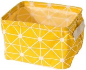 lot 7057 image: Fabric Storage Basket 19.3x15x12cm, Collapsible Organizer Bin Handles Yellow